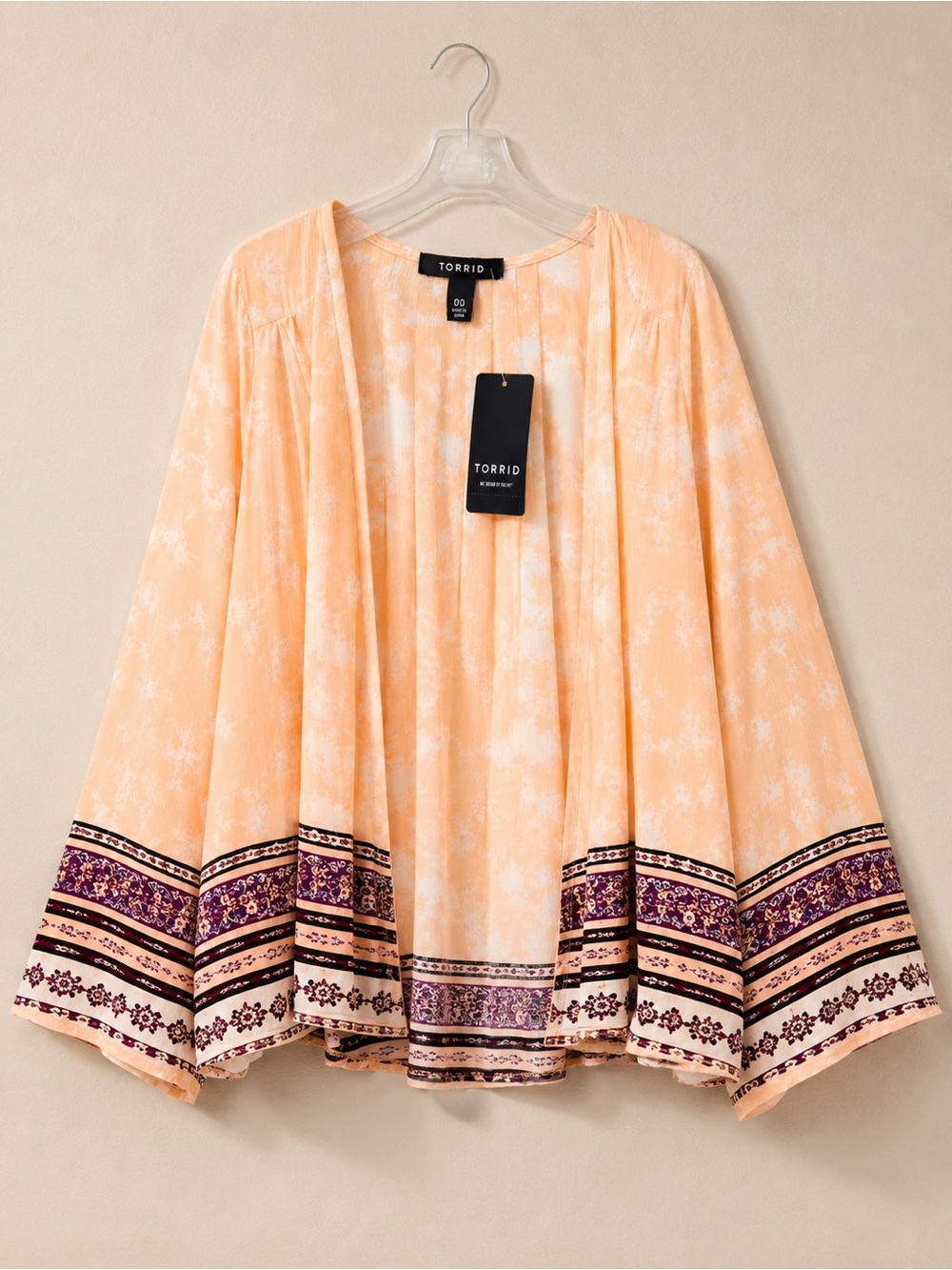 Torrid Peach Tie-Dye Open-Front Kimono Cardigan Cover-Up Size 0X New With Tags